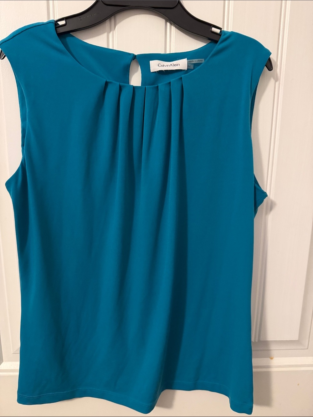 Calvin Klein Teal Pleated Cap-Sleeve Shell Top
